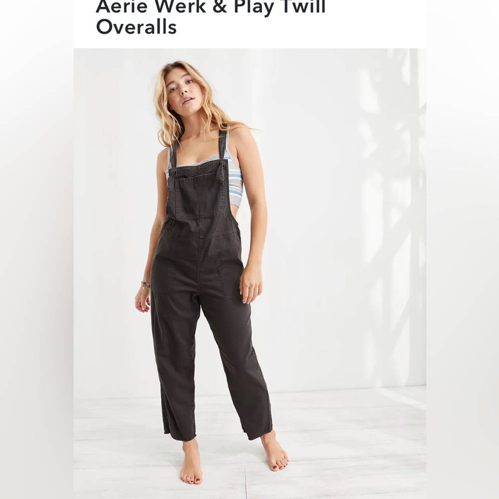 Aerie Size Xs Werk & Play Twill Overalls Smoked Grey Raw Frayed Hem